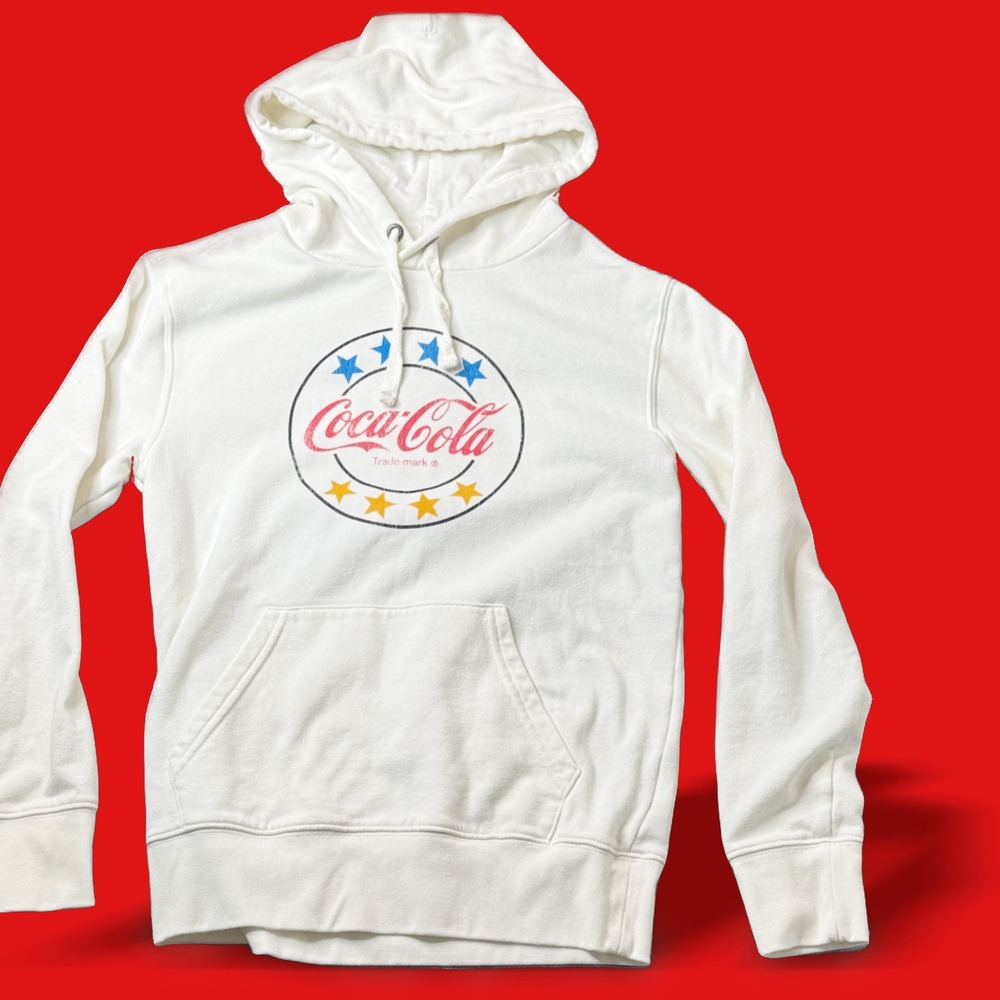 Coca Cola Aero White Graphic‎ Hoodie Sweatshirt Mens Size XS Rare